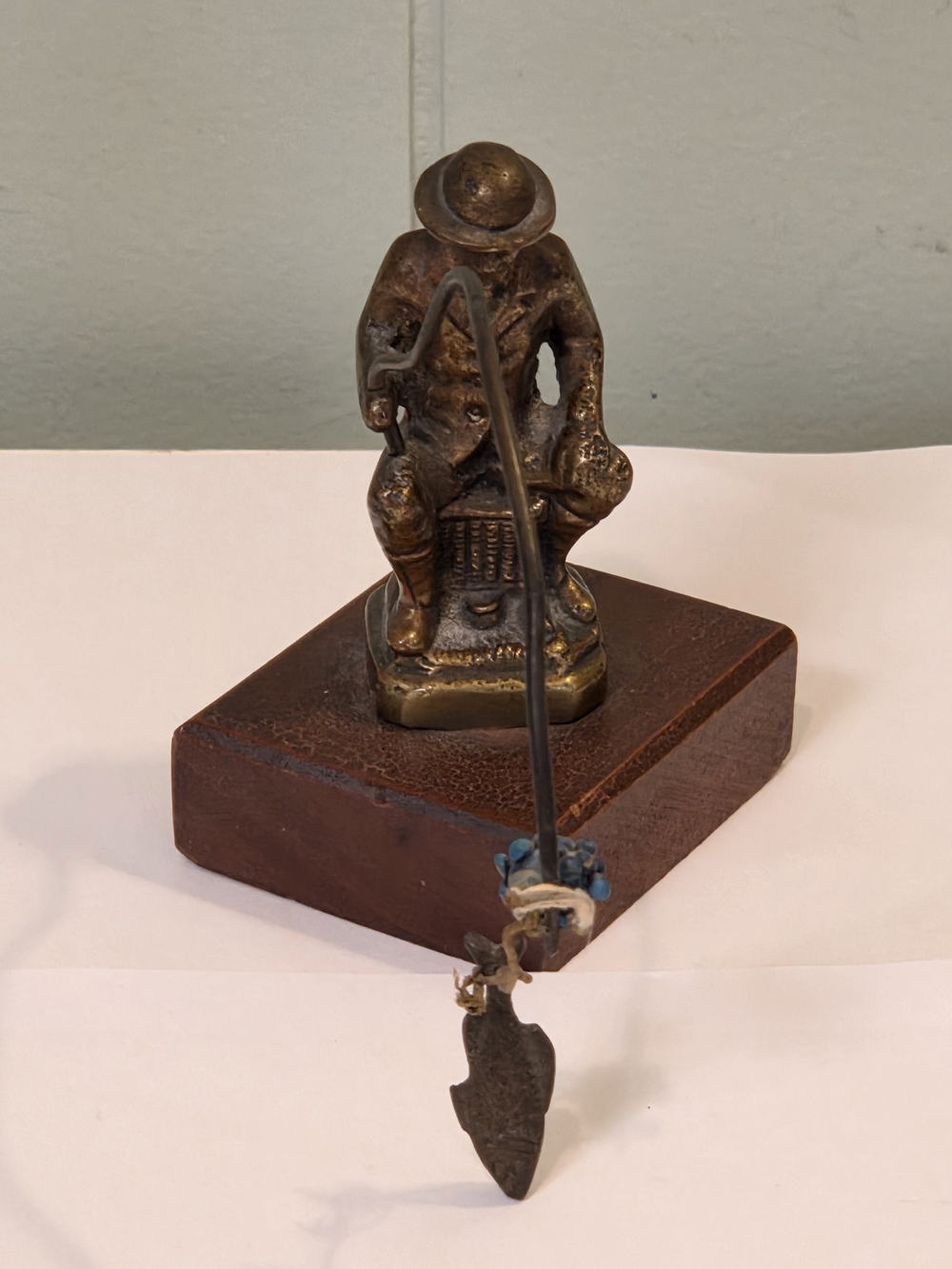 Bronze-Tone Fisherman Sculpture Accent with Brown Wood Base 3.5" H